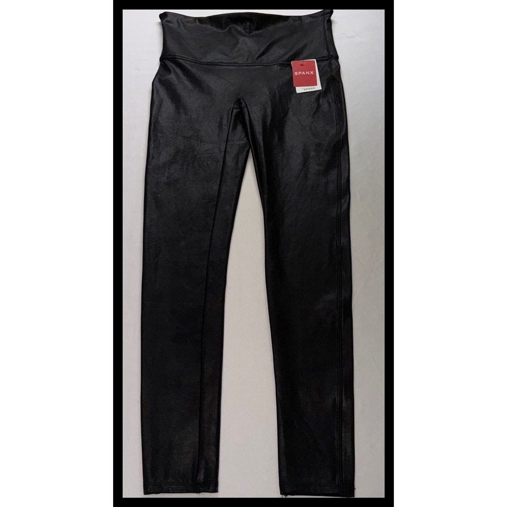 Spanx Leggings Womens Large L Faux Leather Black High Waisted Stretch NEW